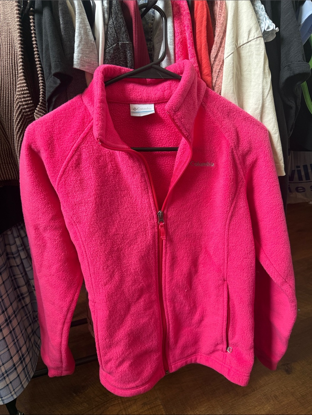 Columbia Pink Full Zip Fleece Jacket Youth Large 14/16 Embroidered Logo